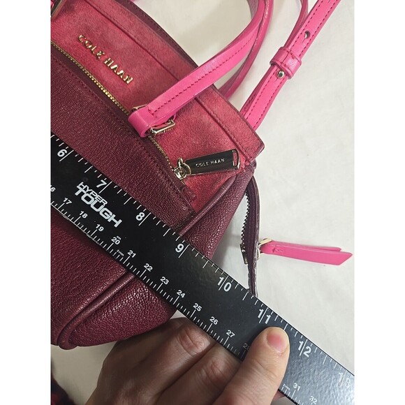 Cole Haan LINLEY Magenta Suede Leather Small Satchel Bag Purse Pink Gold Hardwar - Picture 13 of 16